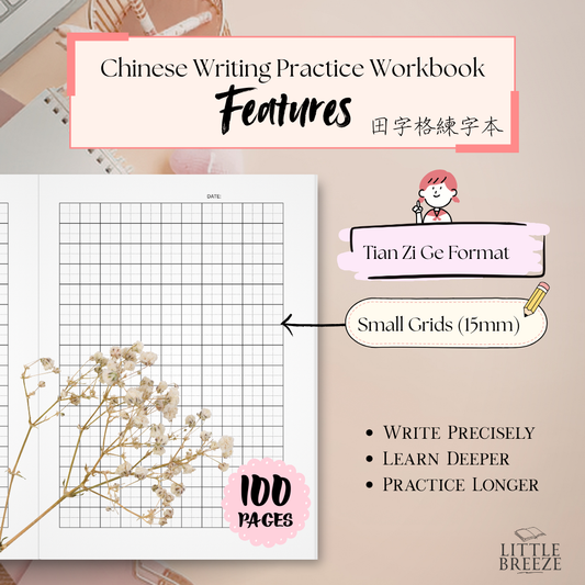 Chinese Writing Tian Zi Ge Notebook 中文田字格 (15mm) Aqua