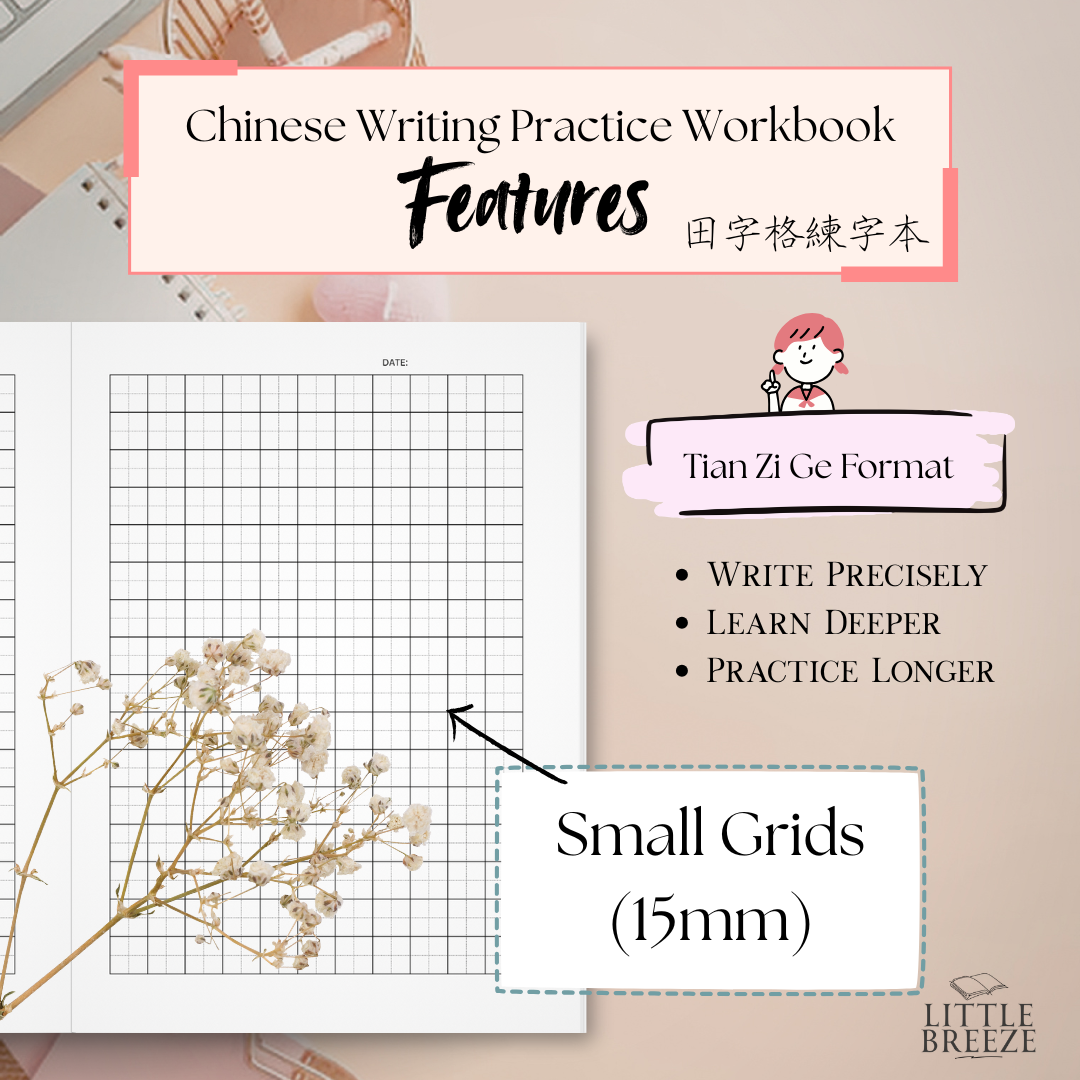 Chinese Writing Tian Zi Ge Notebook 中文田字格 (15mm) Aqua