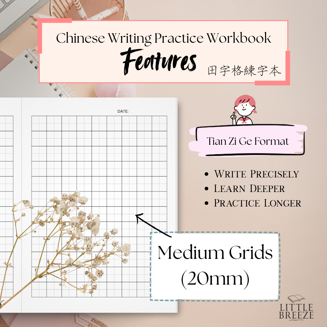 Chinese Writing Tian Zi Ge Notebook 中文田字格 (20mm) Blue