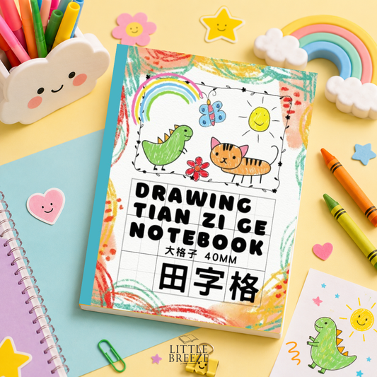 Chinese Writing Notebook with Drawing Space 中文塗鴉格子簿 Blue
